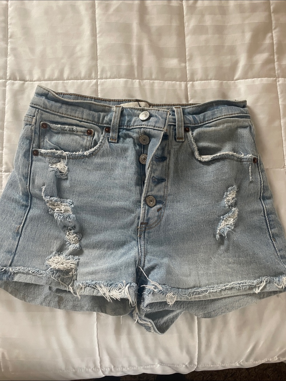 Abercrombie & Fitch Light Blue Distressed Button-Fly Denim Shorts